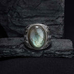 Large Labradorite Sterling Silver Ring - Handmade Mens Gemstone Ring