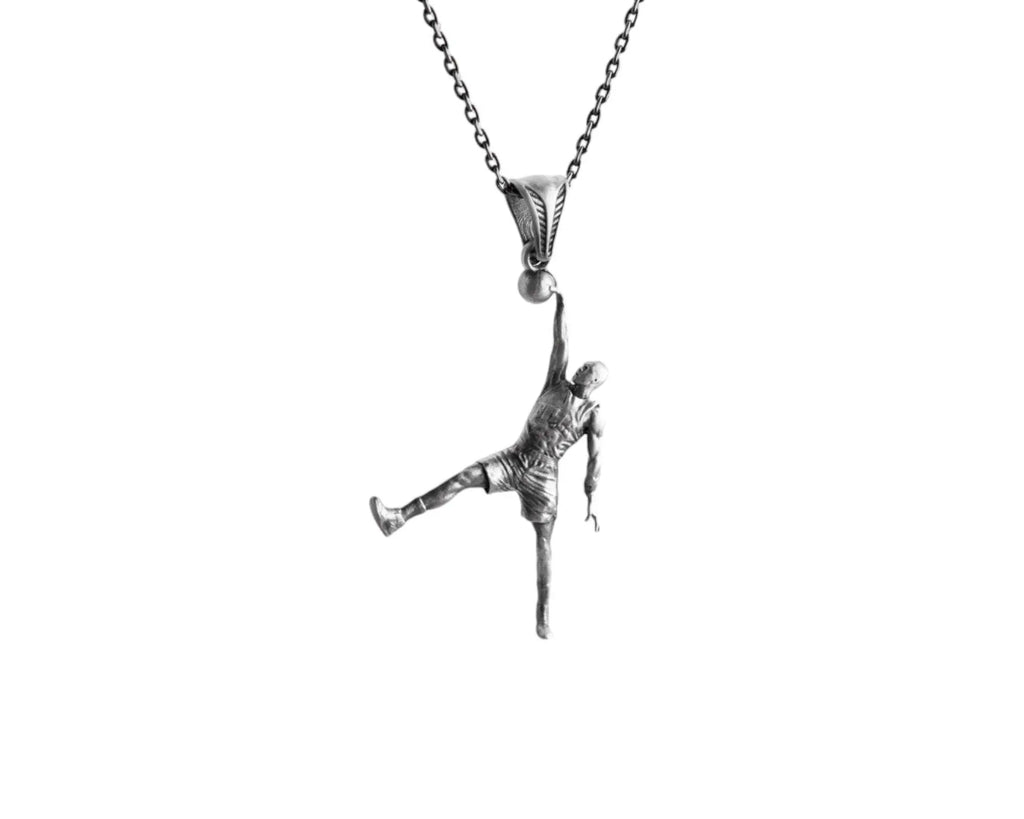 Handmade Oxidized Sterling Silver Basketball Player Pendant Necklace   Charmora Jewelry