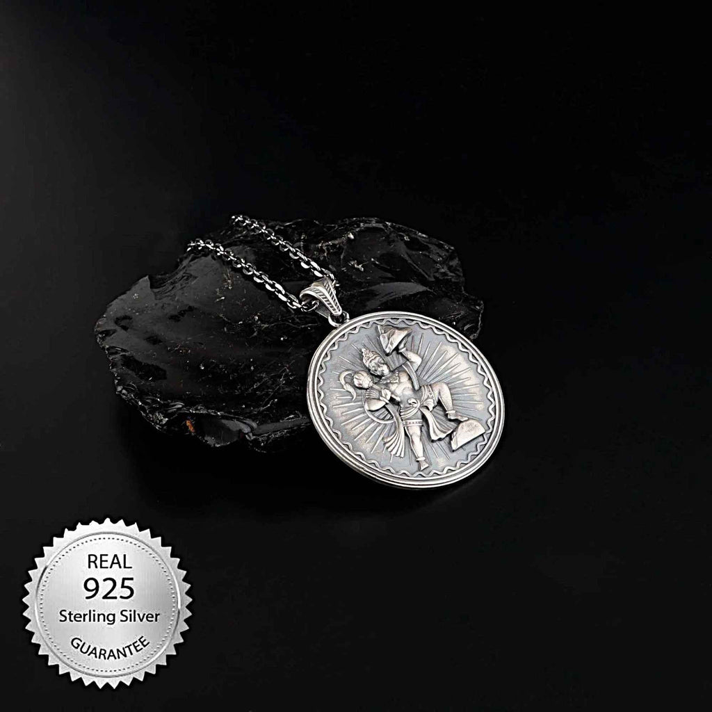 Lord Hanuman Pendant Necklace | 925 Sterling Silver Hindu Spiritual Jewelry