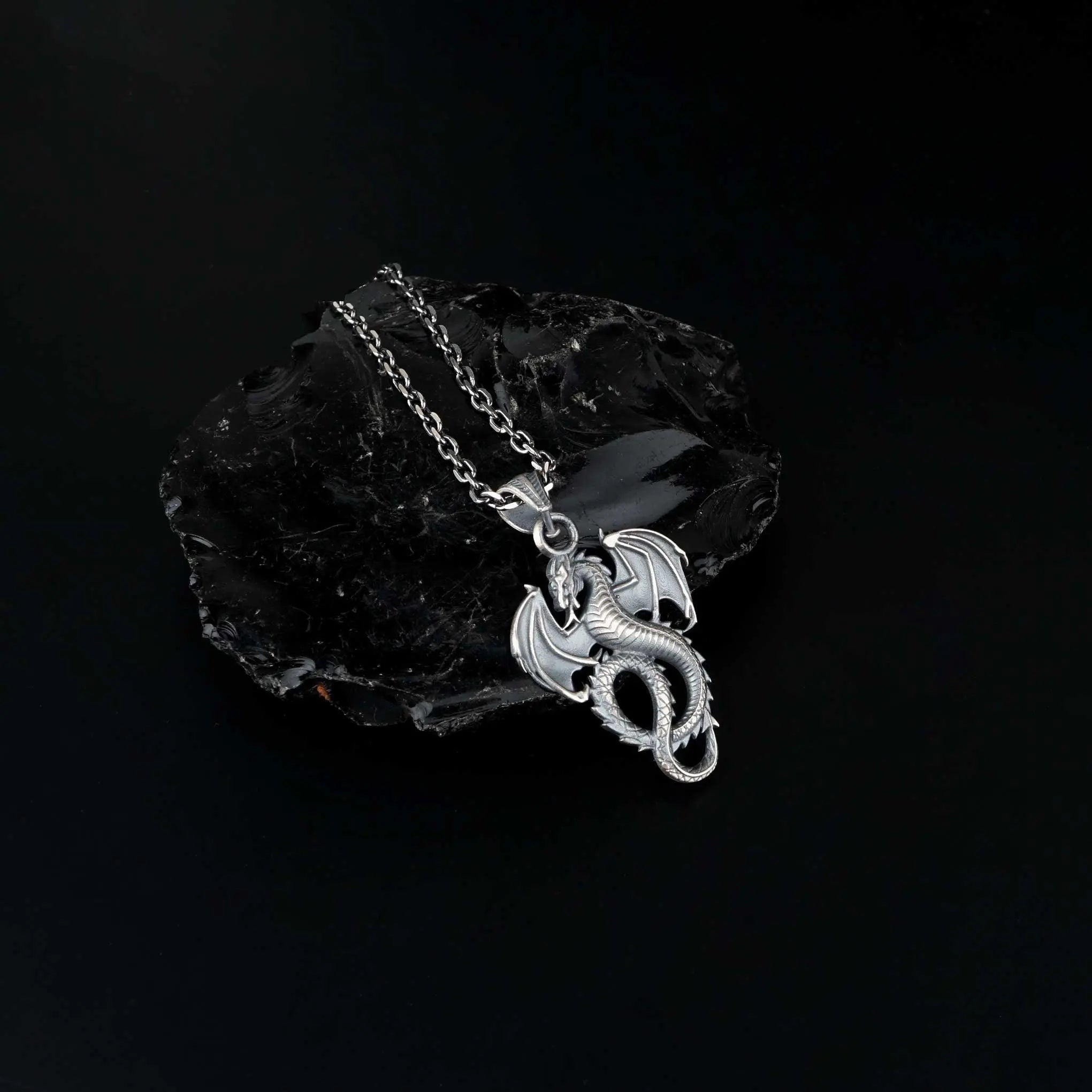 Sterling Silver Winged Dragon Necklace - Mens Pendant Jewelry   Charmora Jewelry