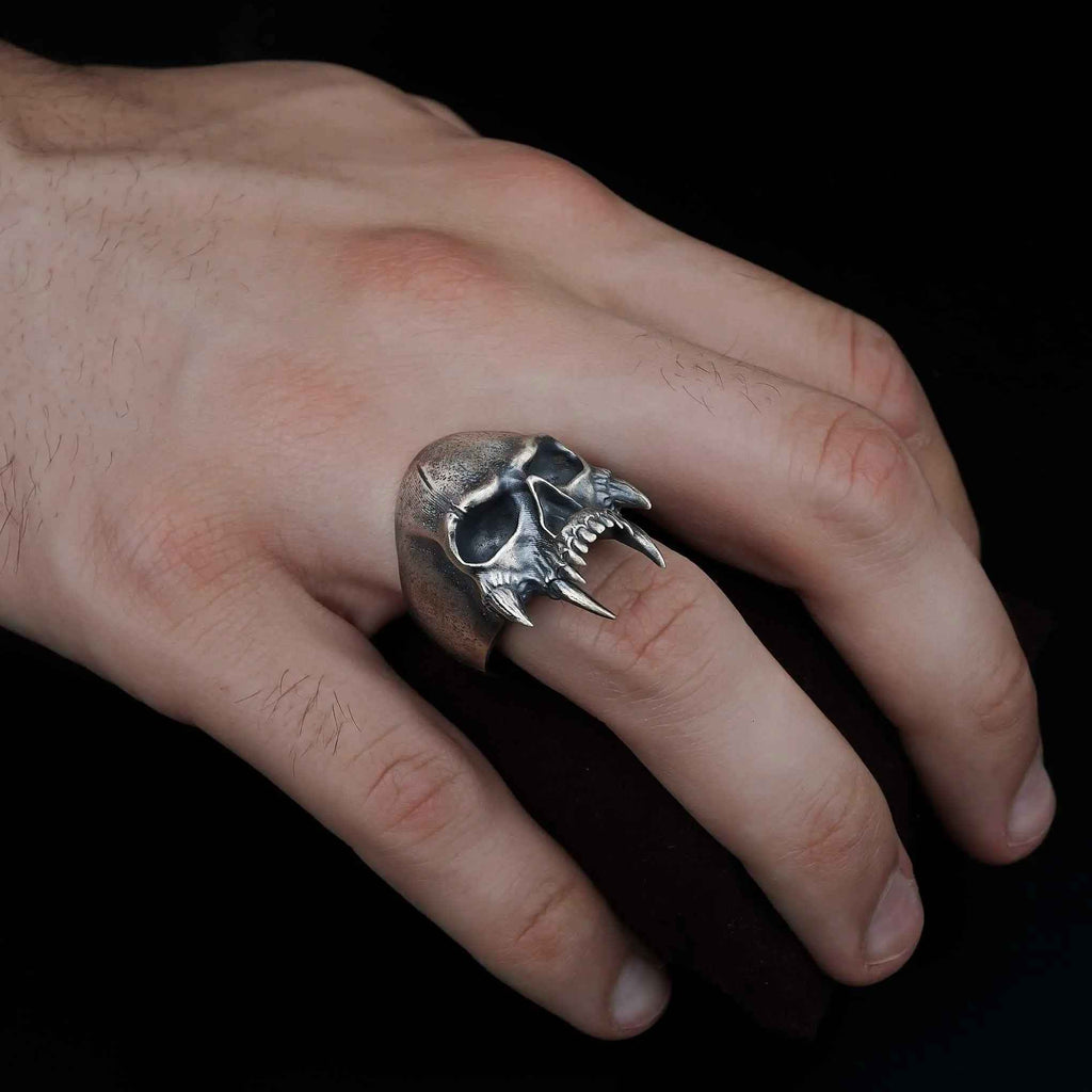 Oxidized Sterling Silver Skull Ring: Gothic Biker Jewelry