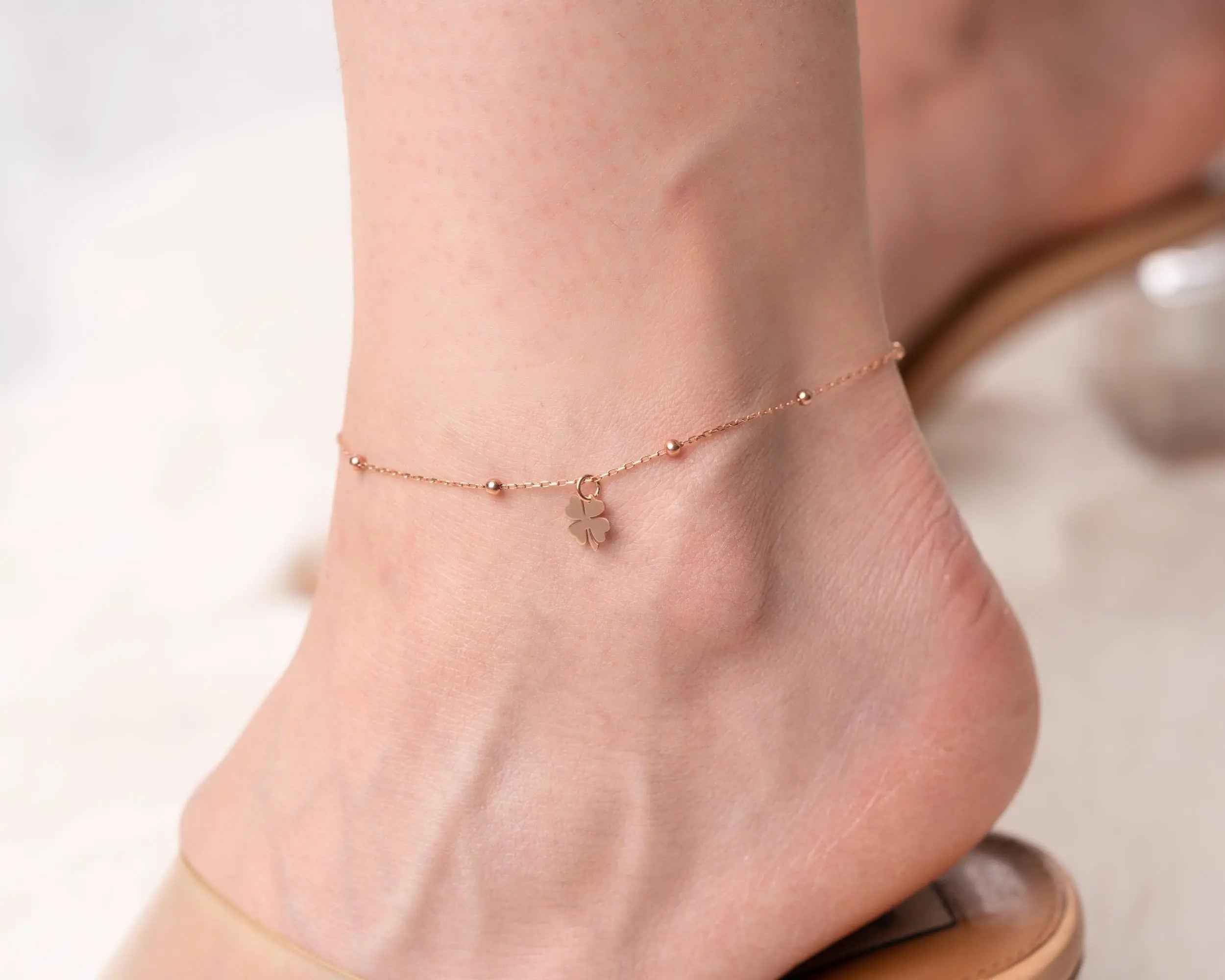 Sterling Silver Four Leaf Clover Anklet: Good Luck Charm