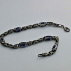Sterling Silver Men's Bracelet: Blue Zircon Vintage Link Design