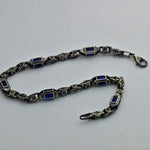 Sterling Silver Men's Bracelet: Blue Zircon Vintage Link Design