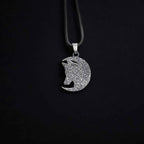 Sterling Silver Wolf Moon Pendant: Engraved Crescent Necklace