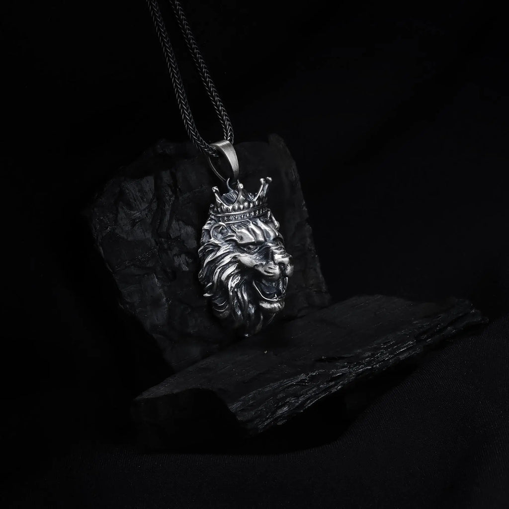 Sterling Silver King Lion Necklace | Leo Zodiac Mens Pendant   Charmora Jewelry