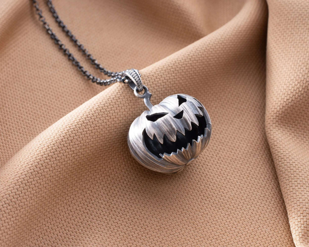 Oxidized Sterling Silver Pumpkin Necklace: Halloween Jewelry Gift   Charmora Jewelry