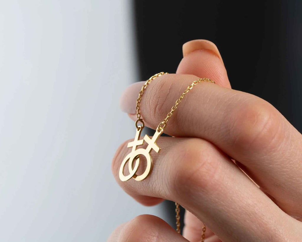 Solid Gold Lesbian Symbol Necklace: LGBTQ Pride Jewelry