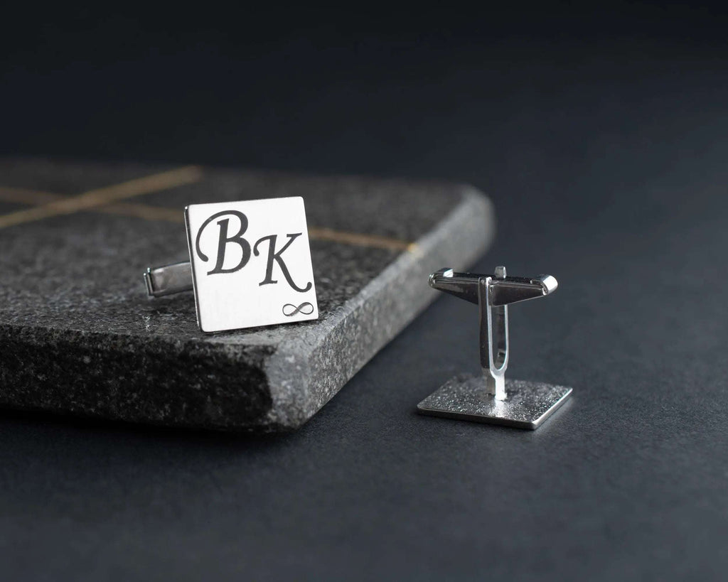 Engraved Sterling Silver Infinity Cufflinks: Personalized Wedding Groomsmen Gift   Charmora Jewelry