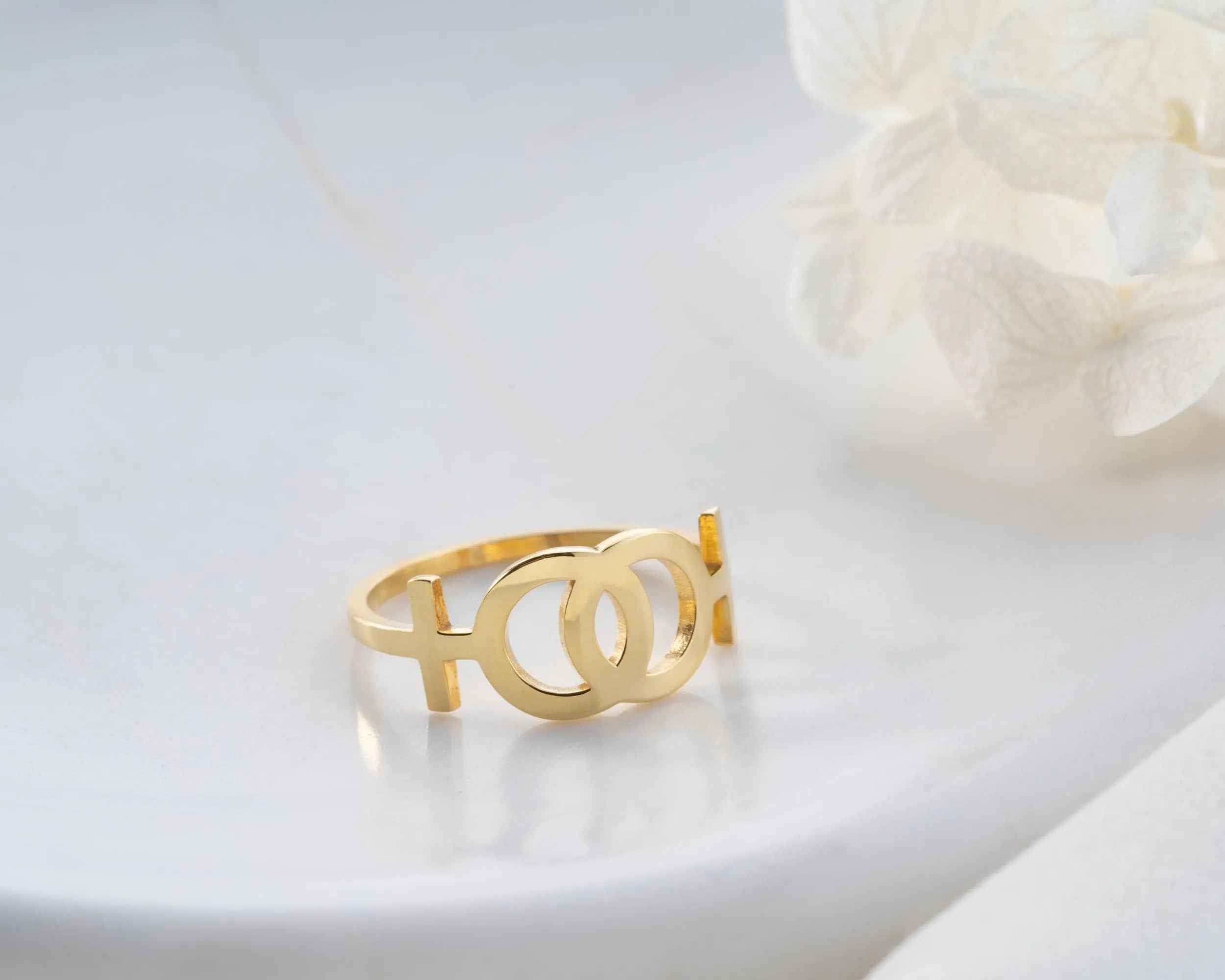 Solid Gold Lesbian Venus Symbol Ring: LGBTQ Pride Jewelry