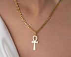 Gold Ankh Pendant: Sterling Silver Egyptian Cross Necklace