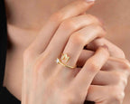 Sterling Silver Stone Initial Ring: Personalized Letter Ring