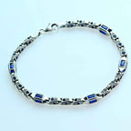 925 Sterling Silver Blue Baguette Bracelet for Men, Modern Men’s Jewelry Gift