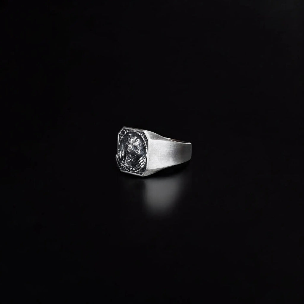 Oxidized Sterling Silver Bear Ring - Animal Lover Jewelry   Charmora Jewelry