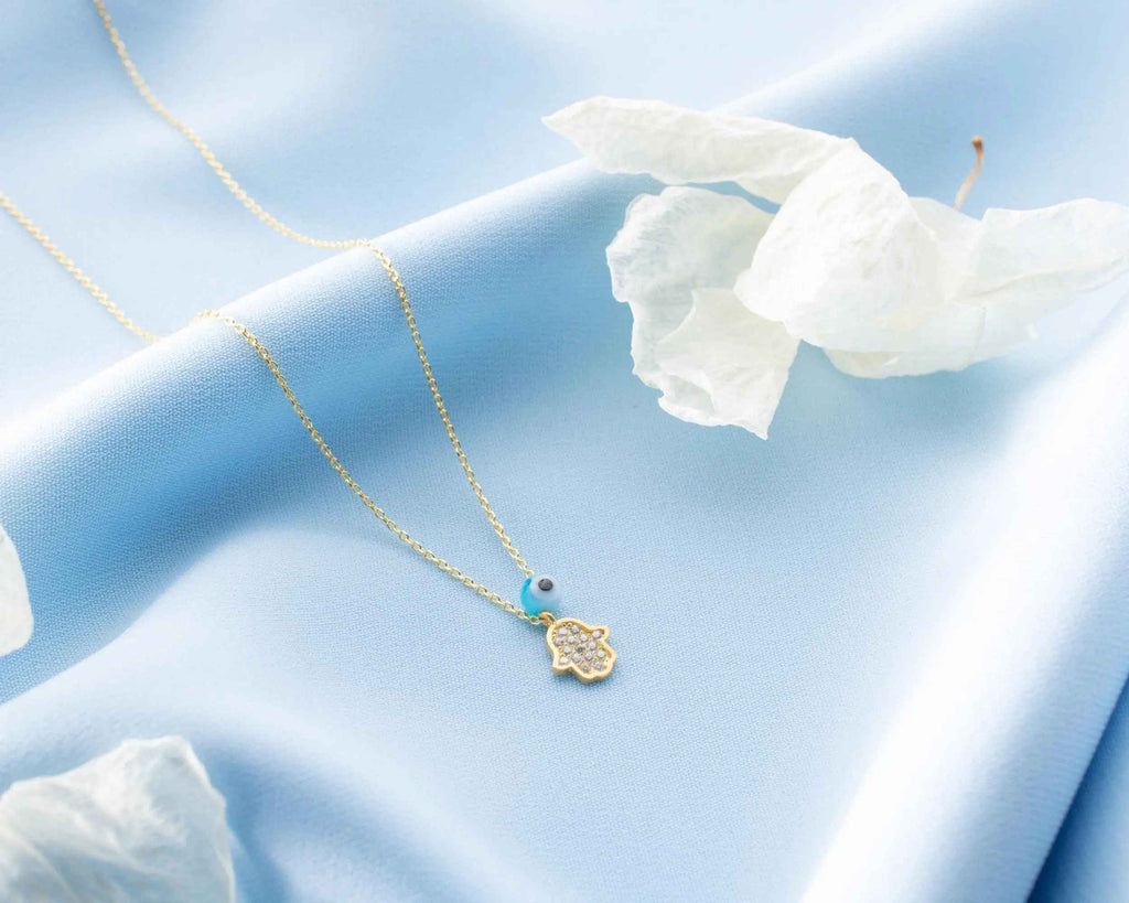 Gold Hamsa Necklace: Sterling Silver Fatima Hand Pendant