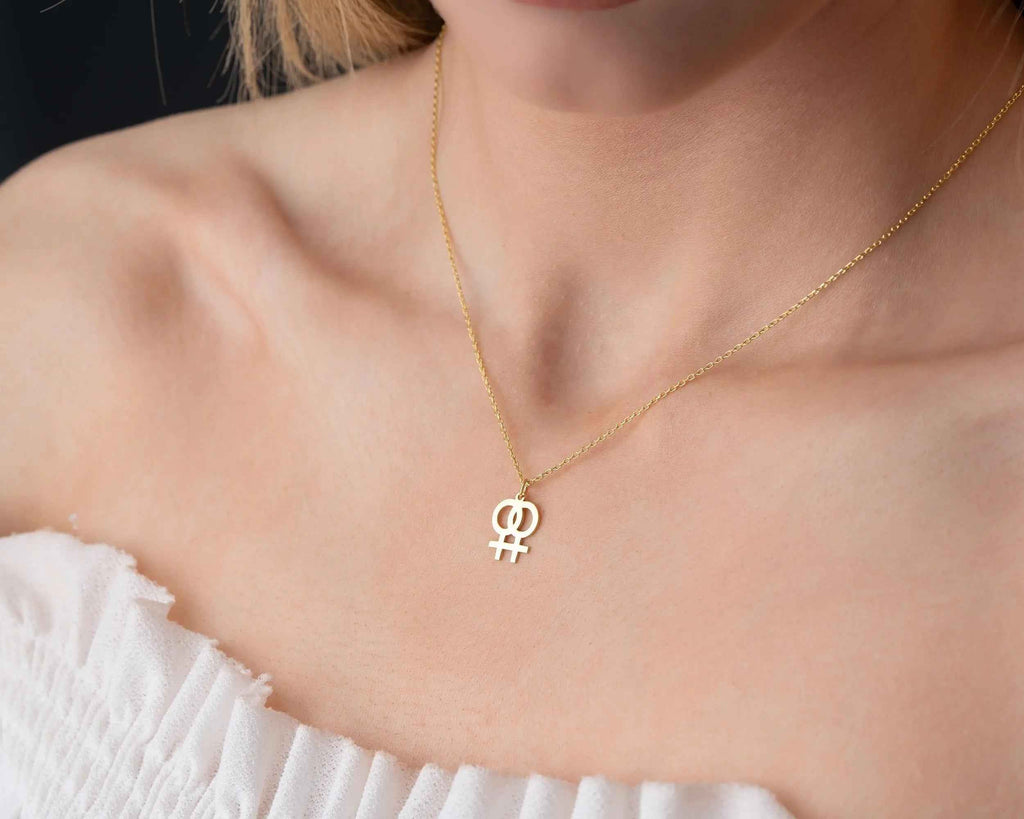 Gold Venus Symbol Necklace: Feminist Jewelry, Girl Power