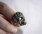 Green Zircon Skull Ring: Gothic Sterling Silver Men's Jewelry