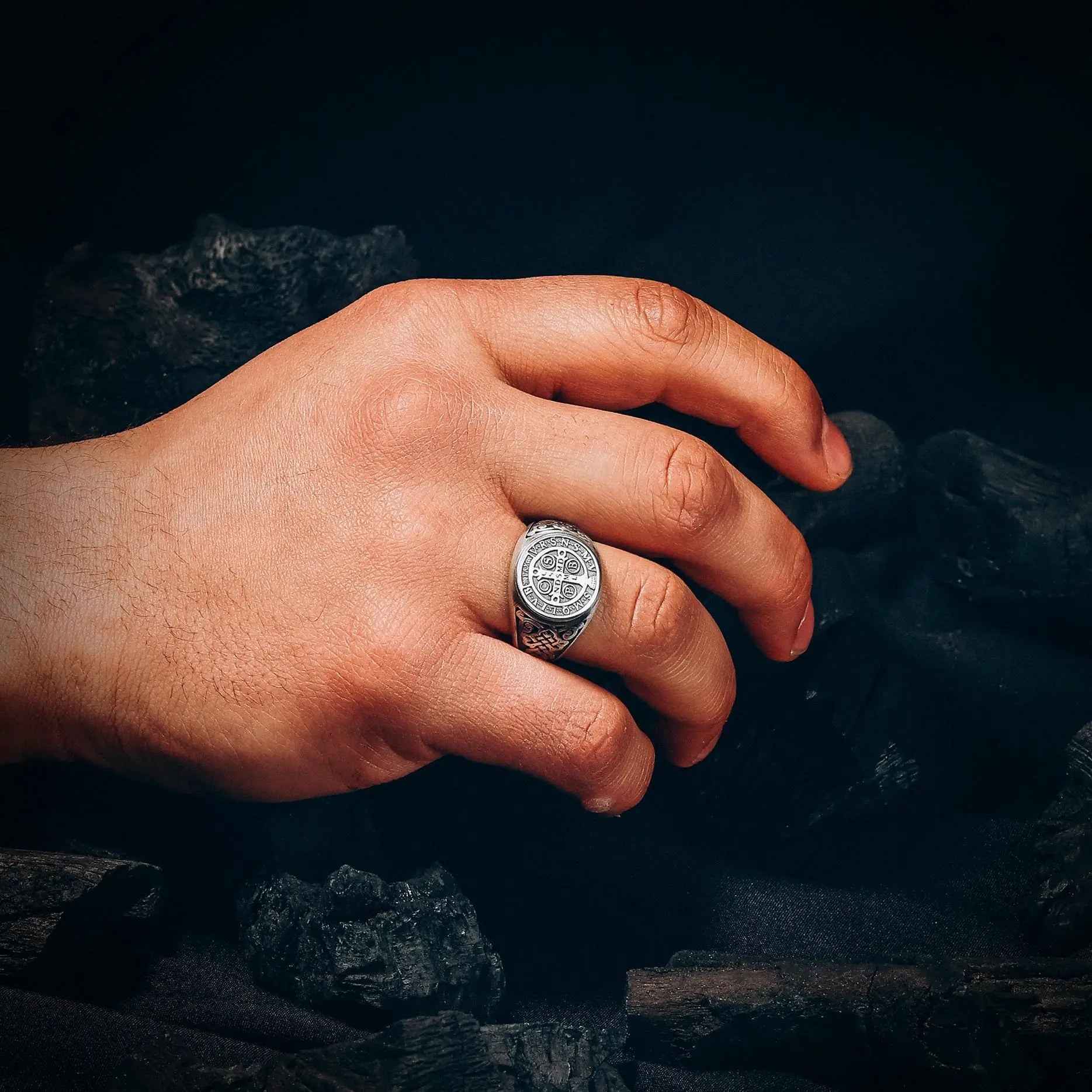 Sterling Silver St Benedict Medal Ring: Religious Signet Jewelry