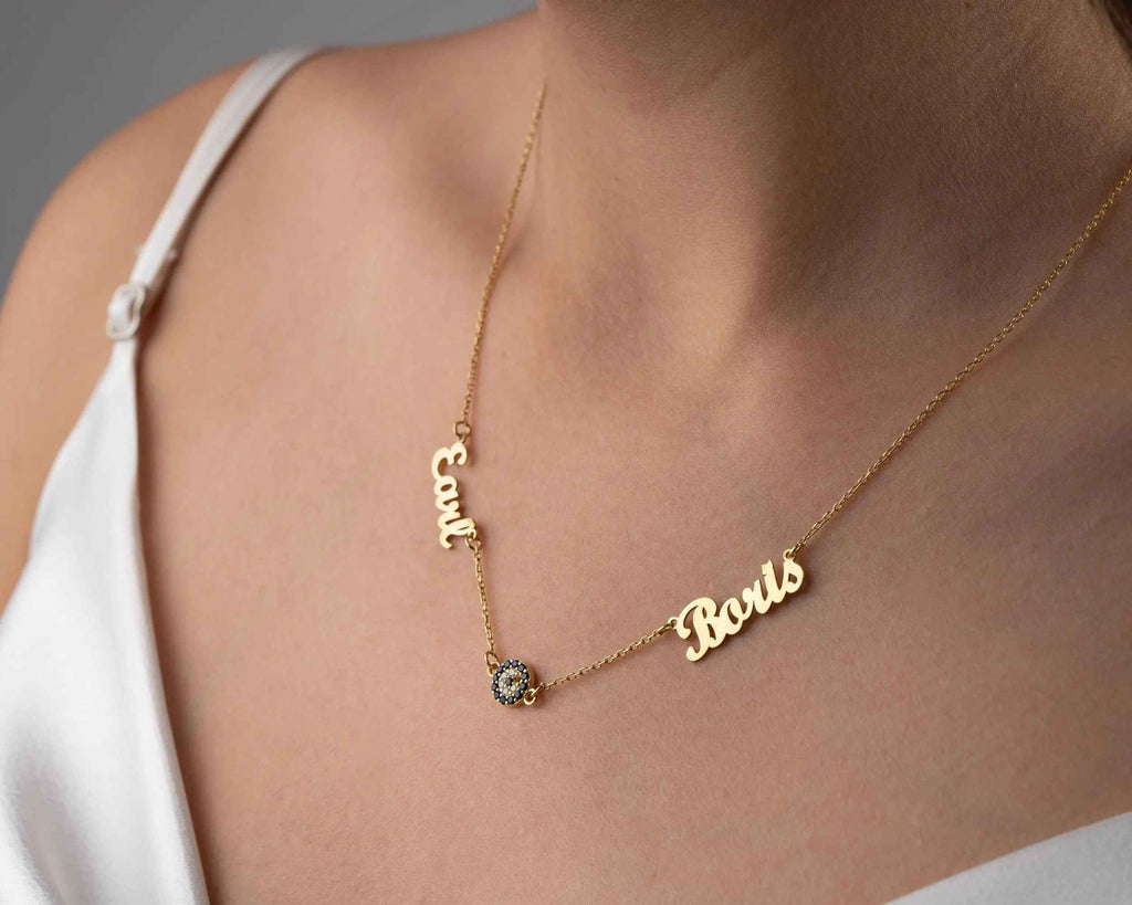Gold Evil Eye Name Necklace: Personalized Sterling Silver Jewelry