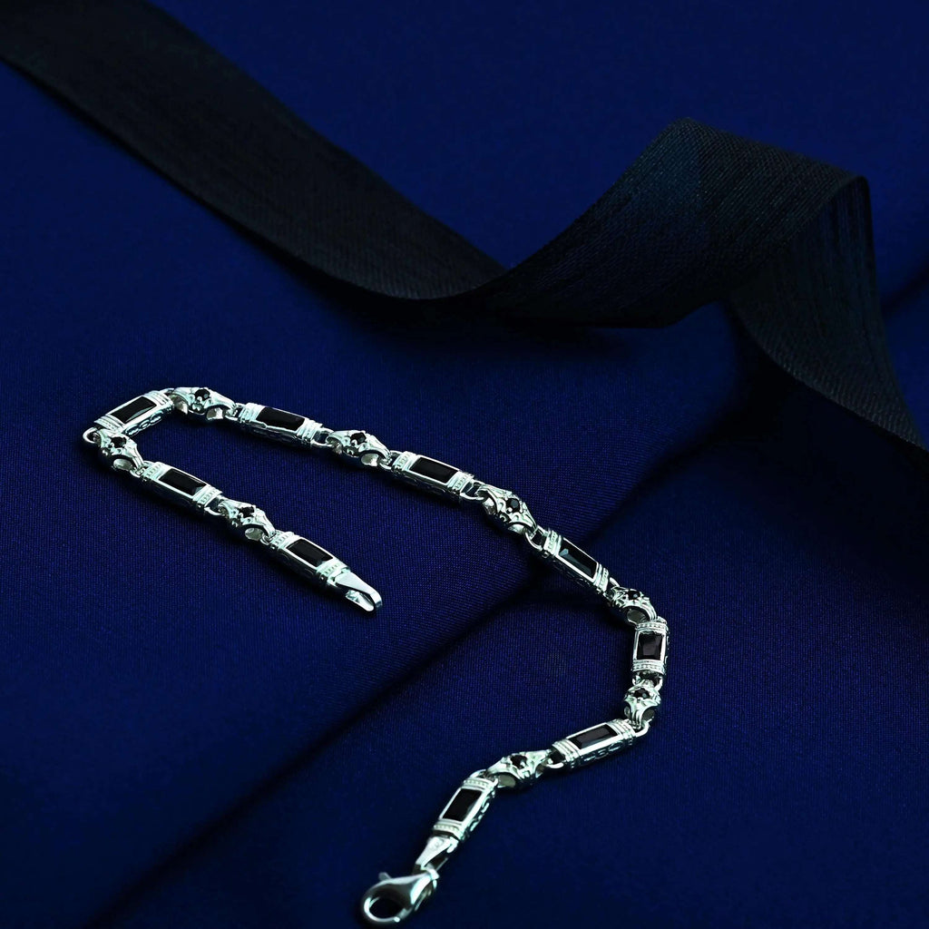 Black Zircon Baguette Stone Bracelet Handmade Sterling Silver Chain   Charmora Jewelry