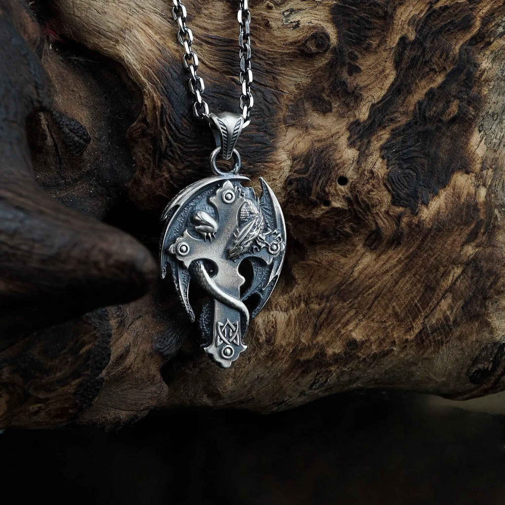 925 Silver Dragon Cross Necklace | Handmade Gothic Faith Men Jewelry