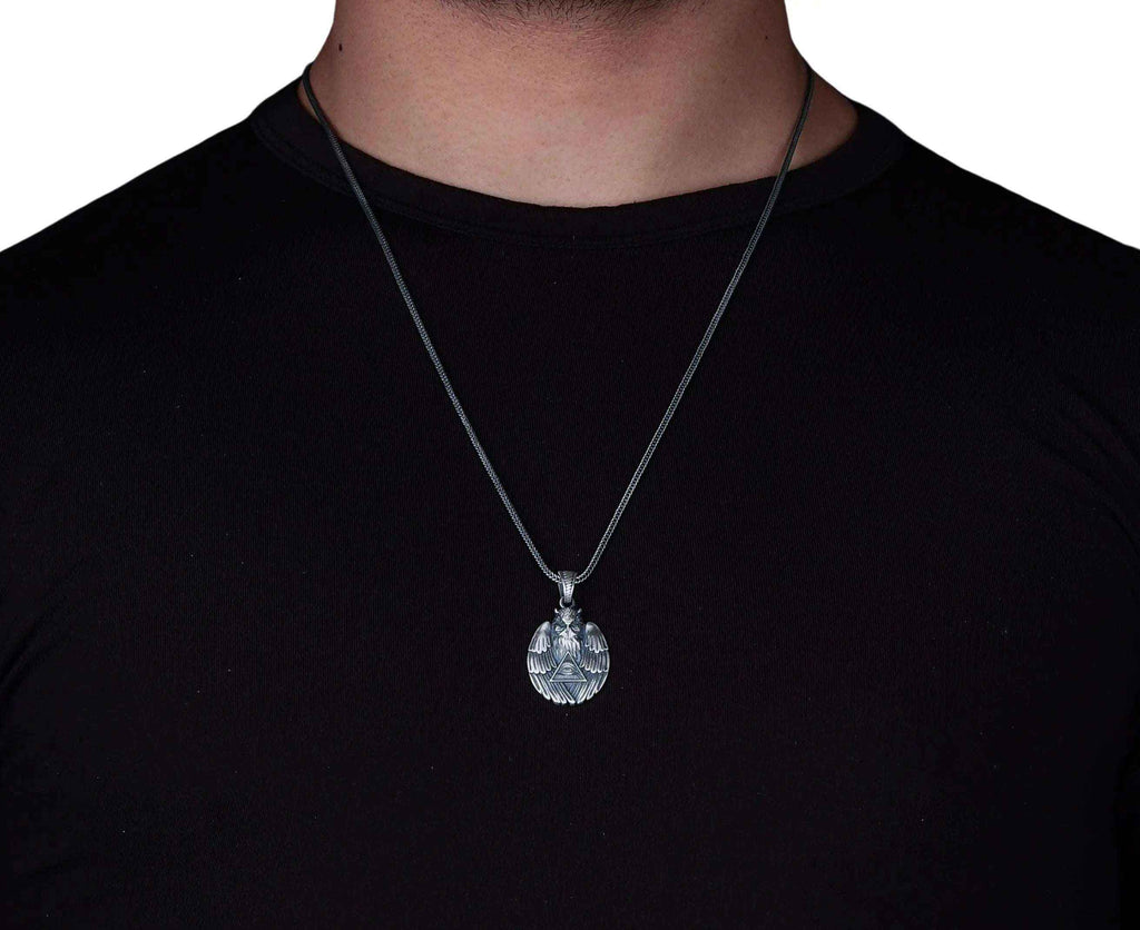 Sterling Silver Owl Pendant Necklace: All-Seeing Eye Illuminati Symbol