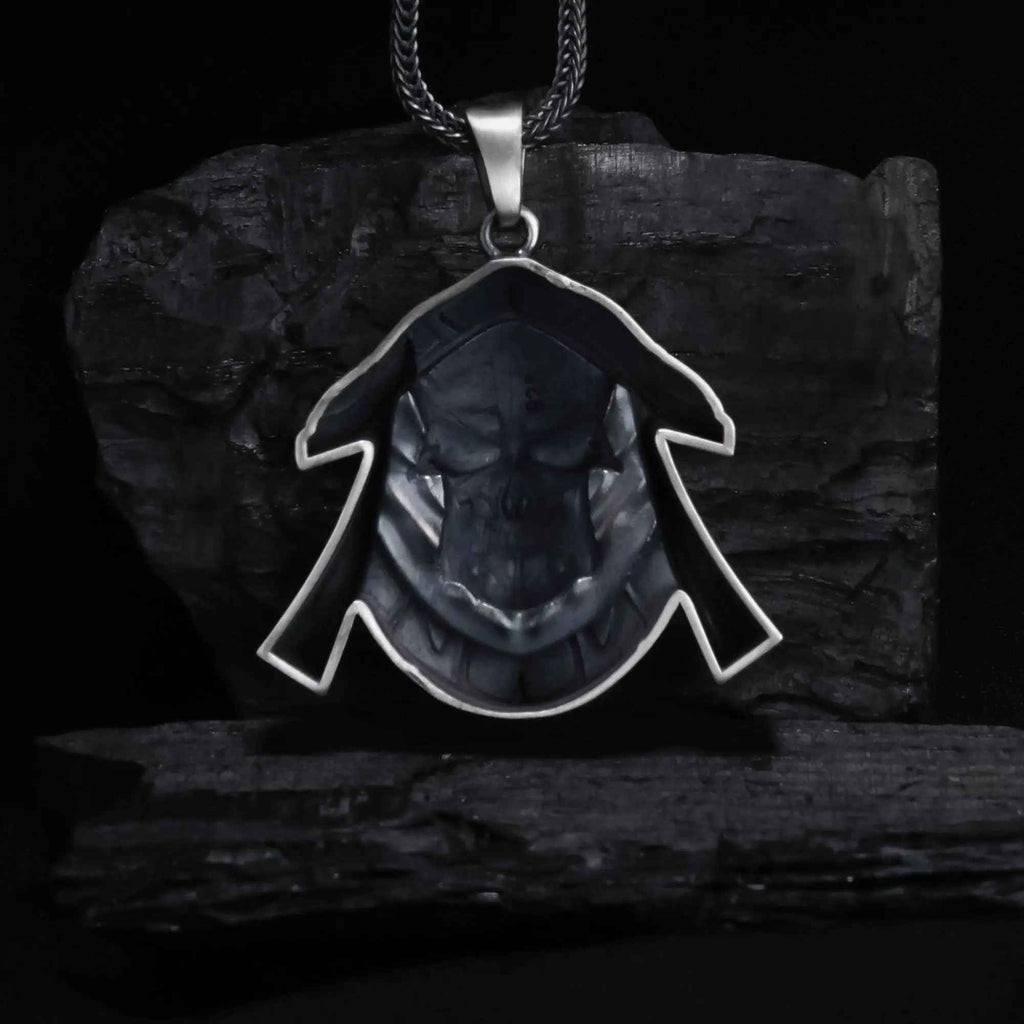 Oxidized Sterling Silver Skull Necklace - Handmade Men's Jewelry