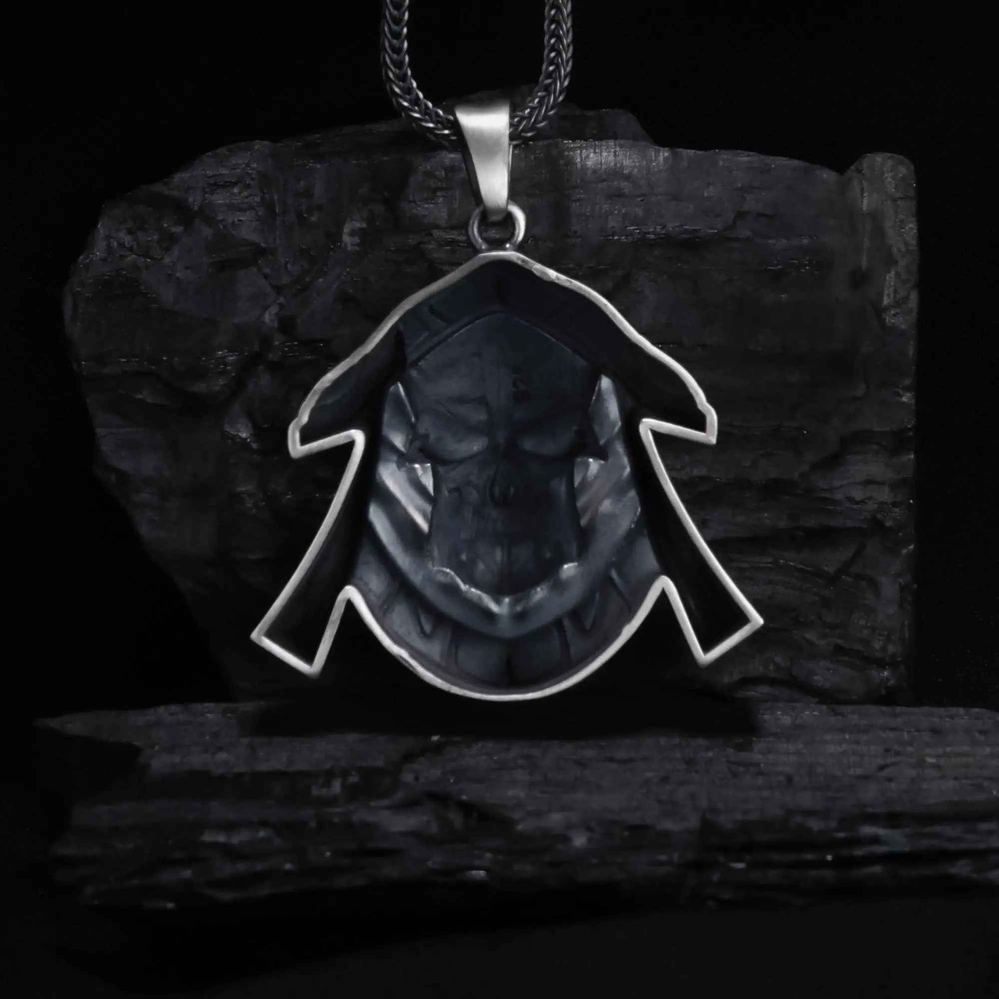 Oxidized Sterling Silver Skull Necklace - Handmade Men's Jewelry