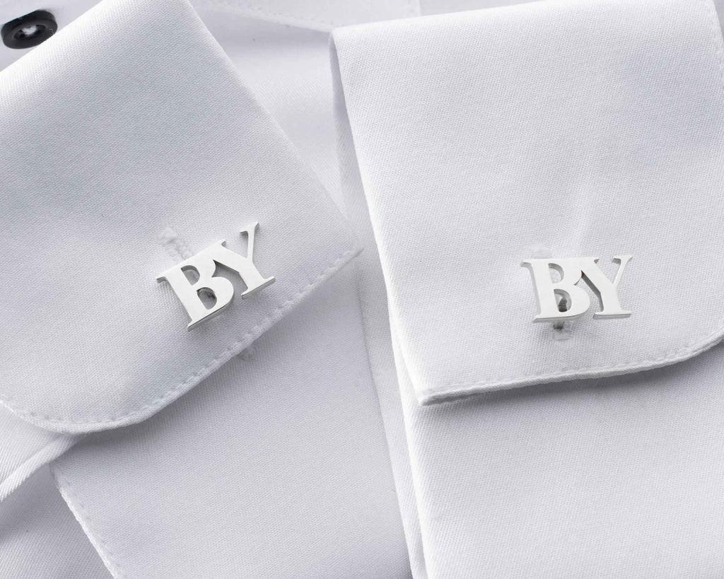 Handmade Sterling Silver Initial Cufflinks: Engraved Groomsmen Gift