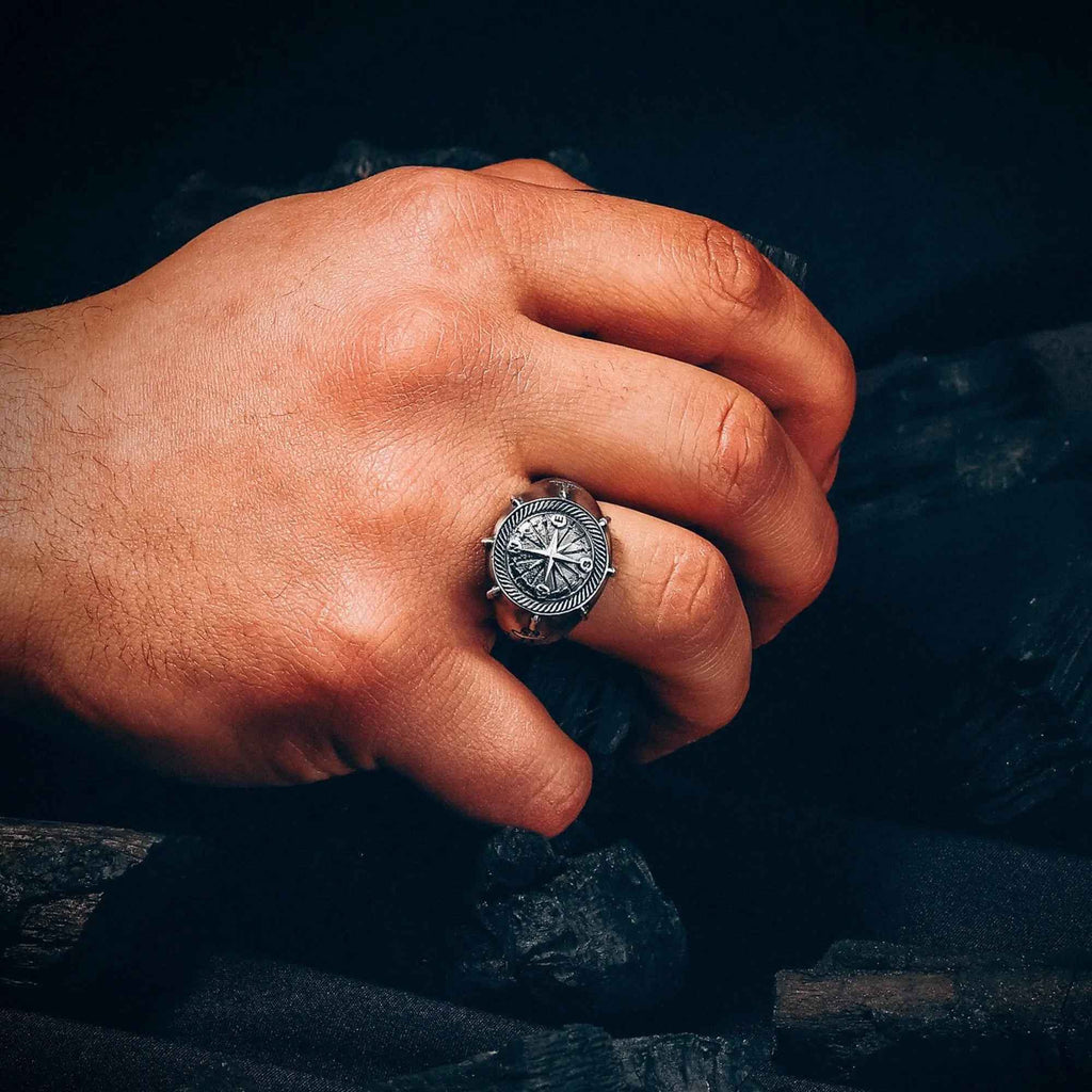 Sterling Silver Compass Ring: Nautical Fidget Jewelry, Unisex Band