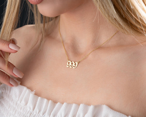 Gold 999 Angel Number Necklace: Sterling Silver Numerology Jewelry