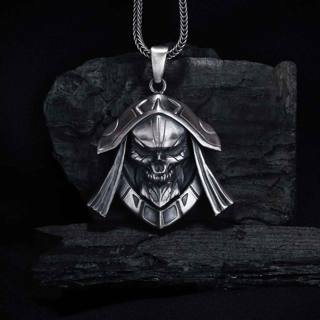Oxidized Sterling Silver Skull Necklace - Handmade Men's Jewelry