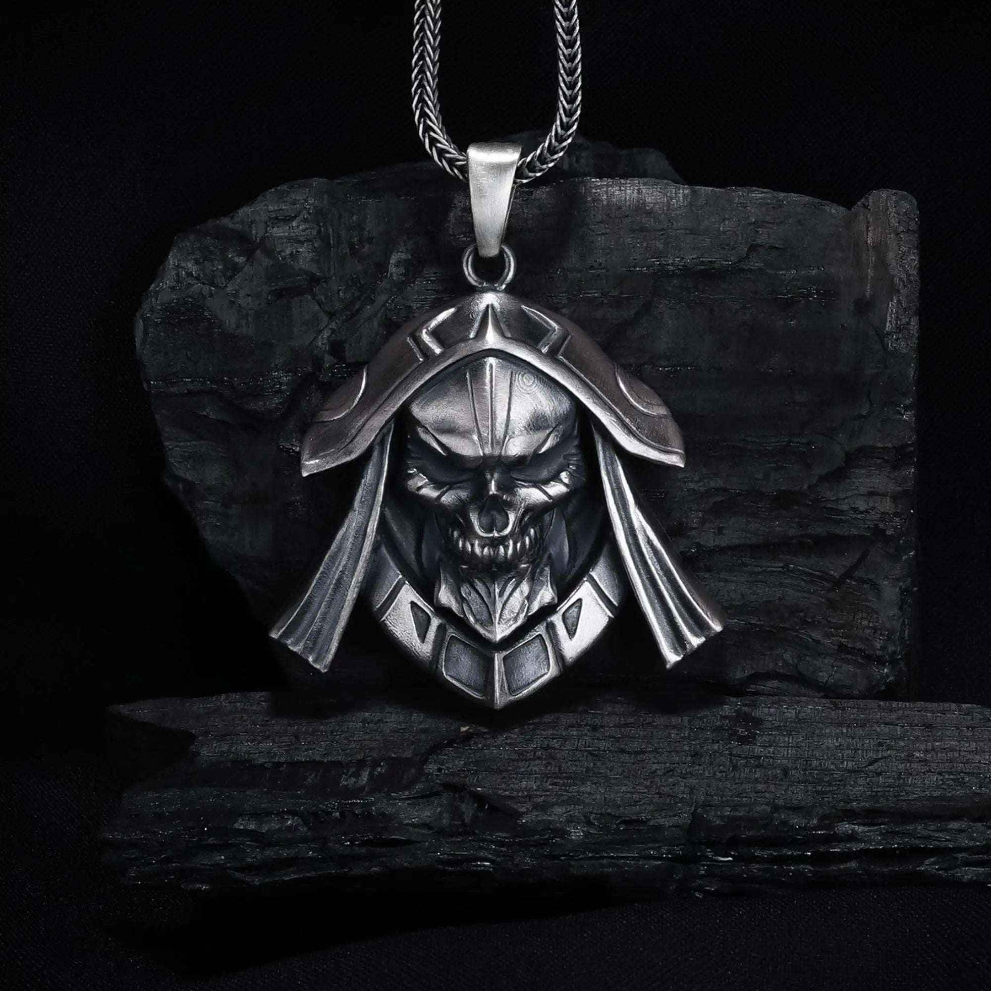 Oxidized Sterling Silver Skull Necklace - Handmade Men's Jewelry