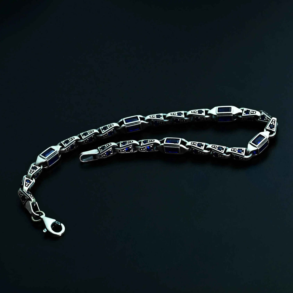 925 Sterling Silver Blue Baguette Bracelet for Men, Modern Men’s Jewelry Gift
