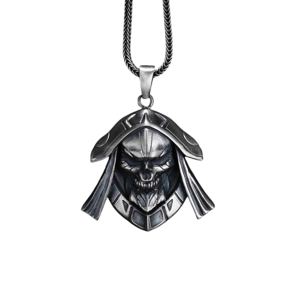 Oxidized Sterling Silver Skull Necklace - Handmade Men's Jewelry