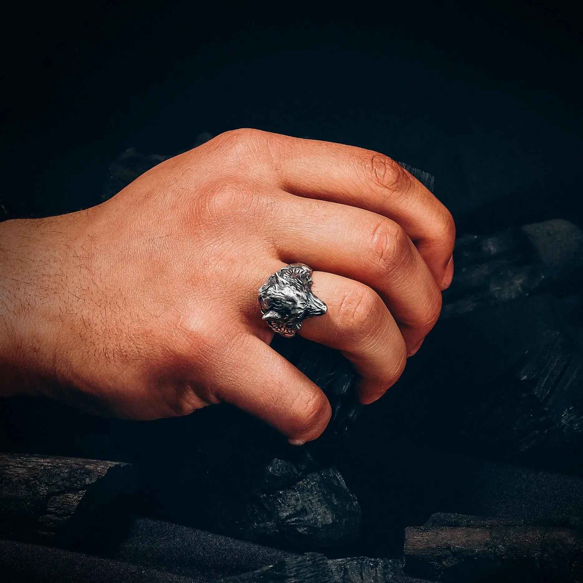 Sterling Silver Wolf Head Ring: Handcrafted Animal Jewelry