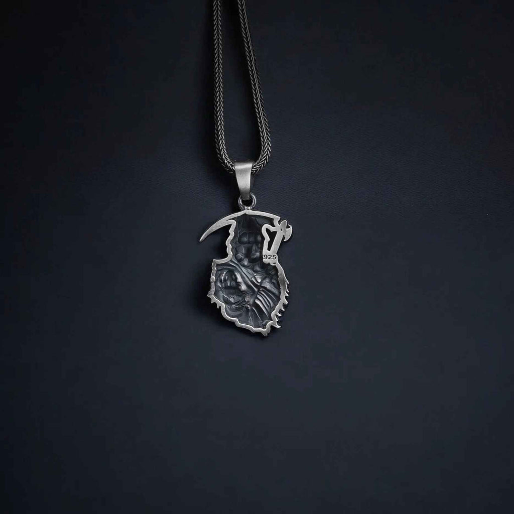 Handmade Sterling Silver Grim Reaper Pendant: Gothic Halloween Necklace