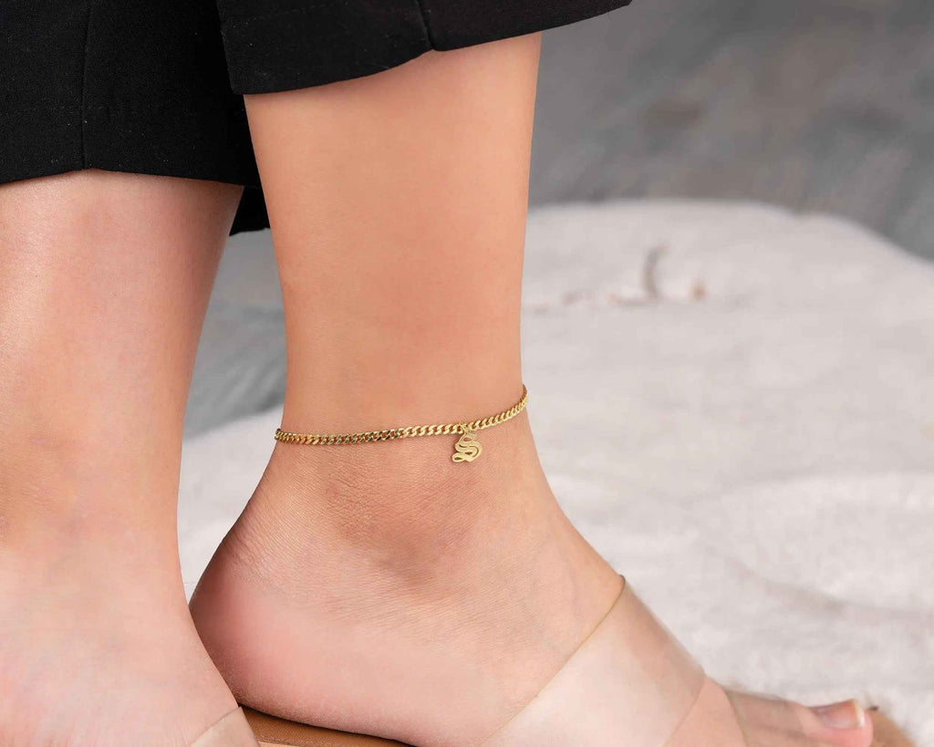 Personalized Initial Anklet: Sterling Silver Custom Letter Jewelry