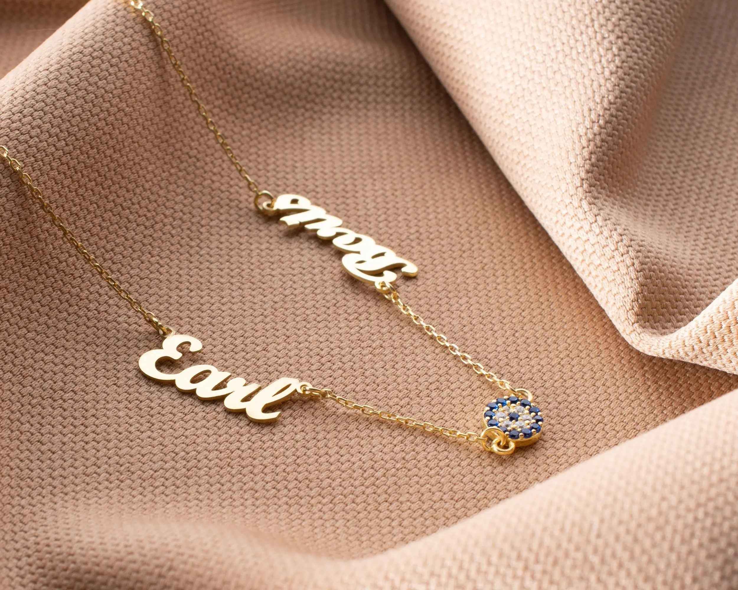 Gold Evil Eye Name Necklace: Personalized Sterling Silver Jewelry