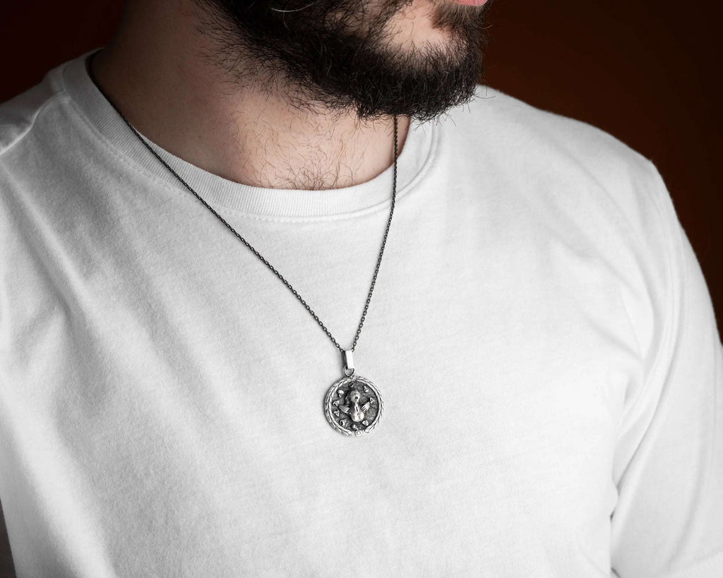 Sterling Silver Angel Devil Skull Pendant Necklace: Punk Biker Jewelry   Charmora Jewelry