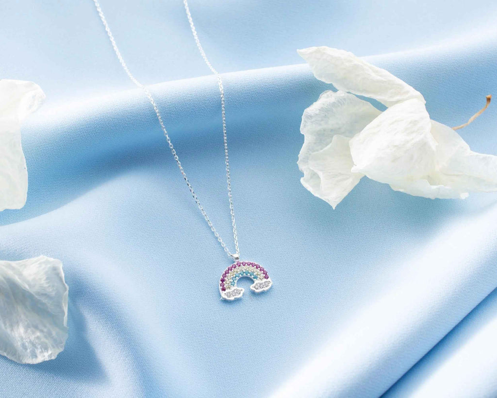 Sterling Silver Rainbow Pendant Necklace, Gift for Her