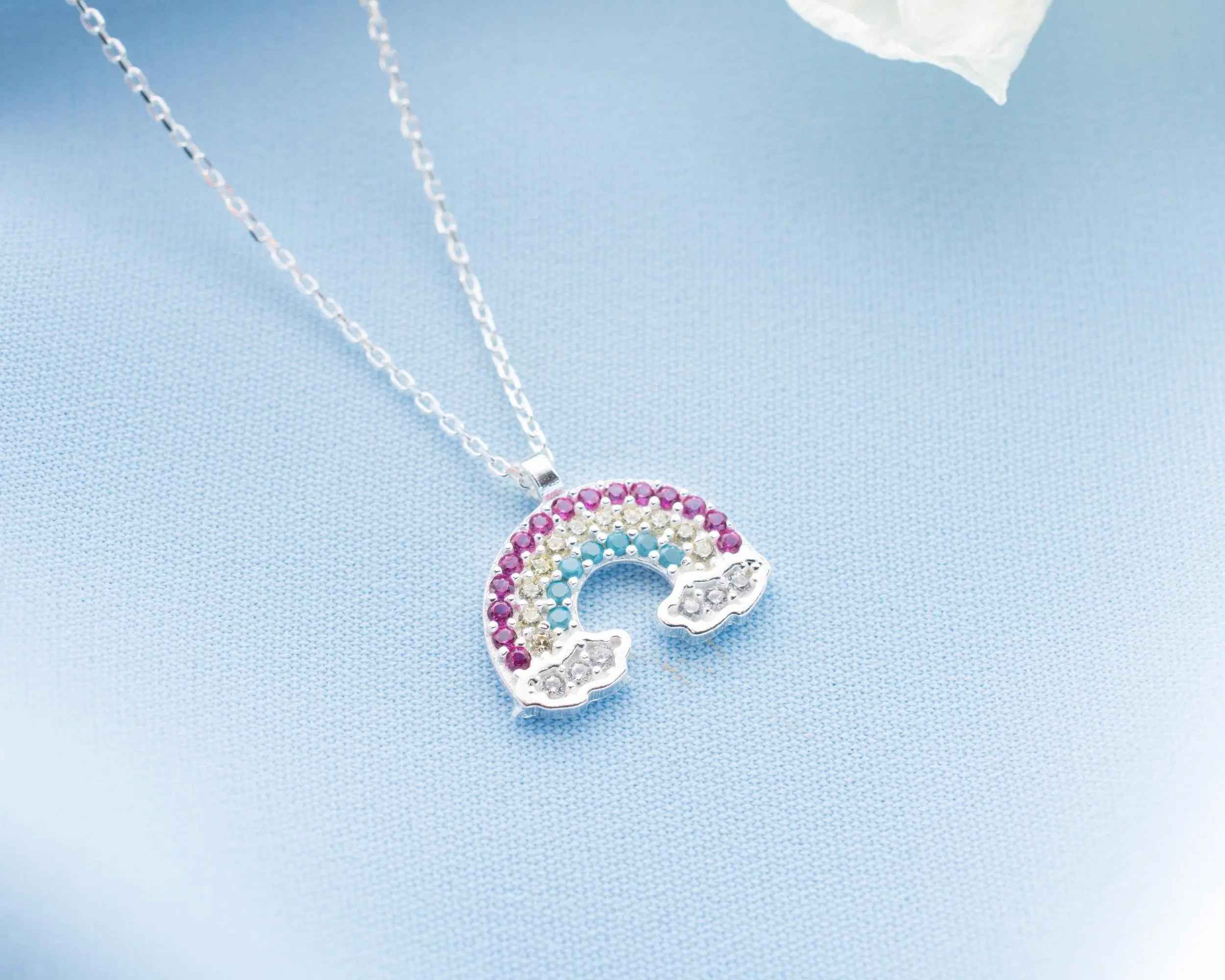 Sterling Silver Rainbow Pendant Necklace, Gift for Her