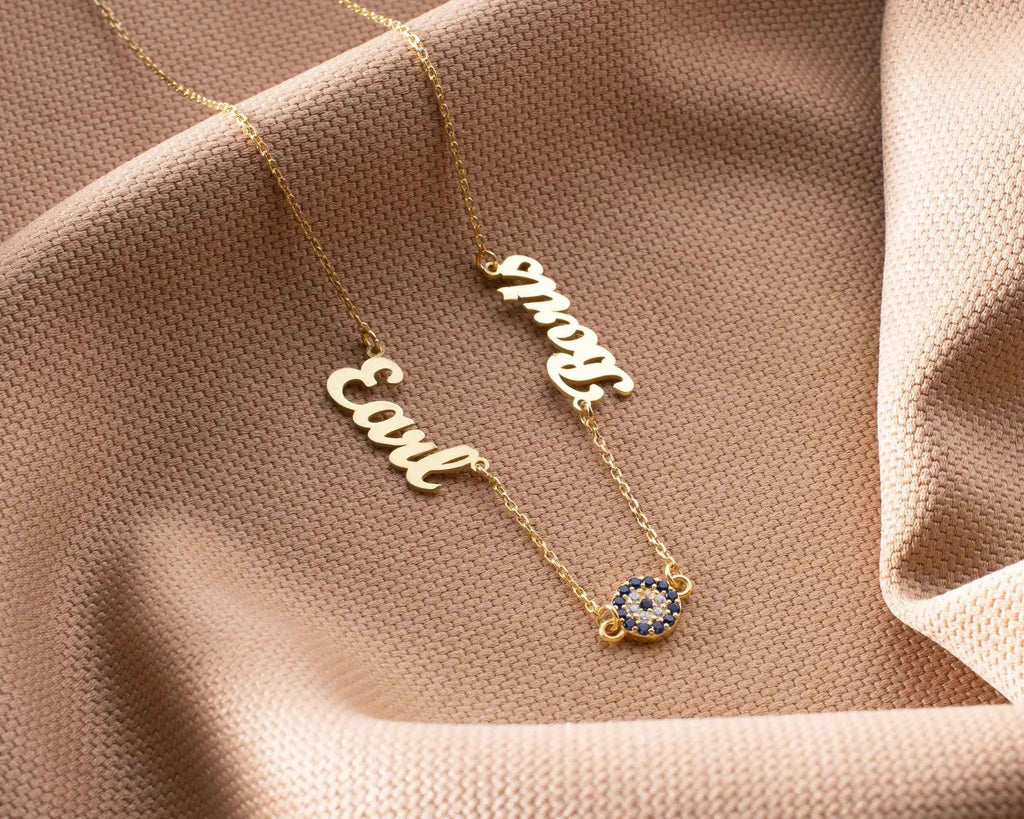 Gold Evil Eye Name Necklace: Personalized Sterling Silver Jewelry