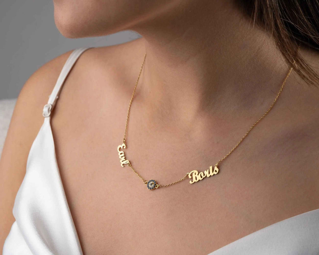Gold Evil Eye Name Necklace: Personalized Sterling Silver Jewelry