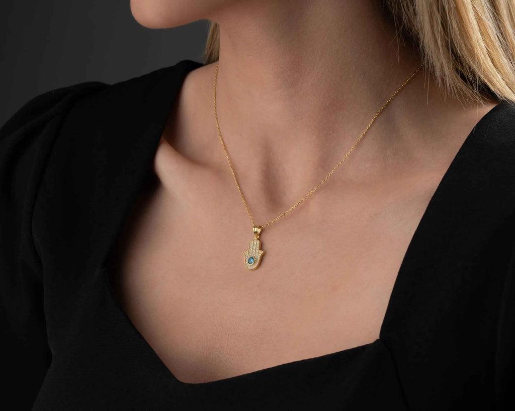 Sterling Silver Hamsa Hand Necklace: Fatima Pendant, Spiritual Jewelry