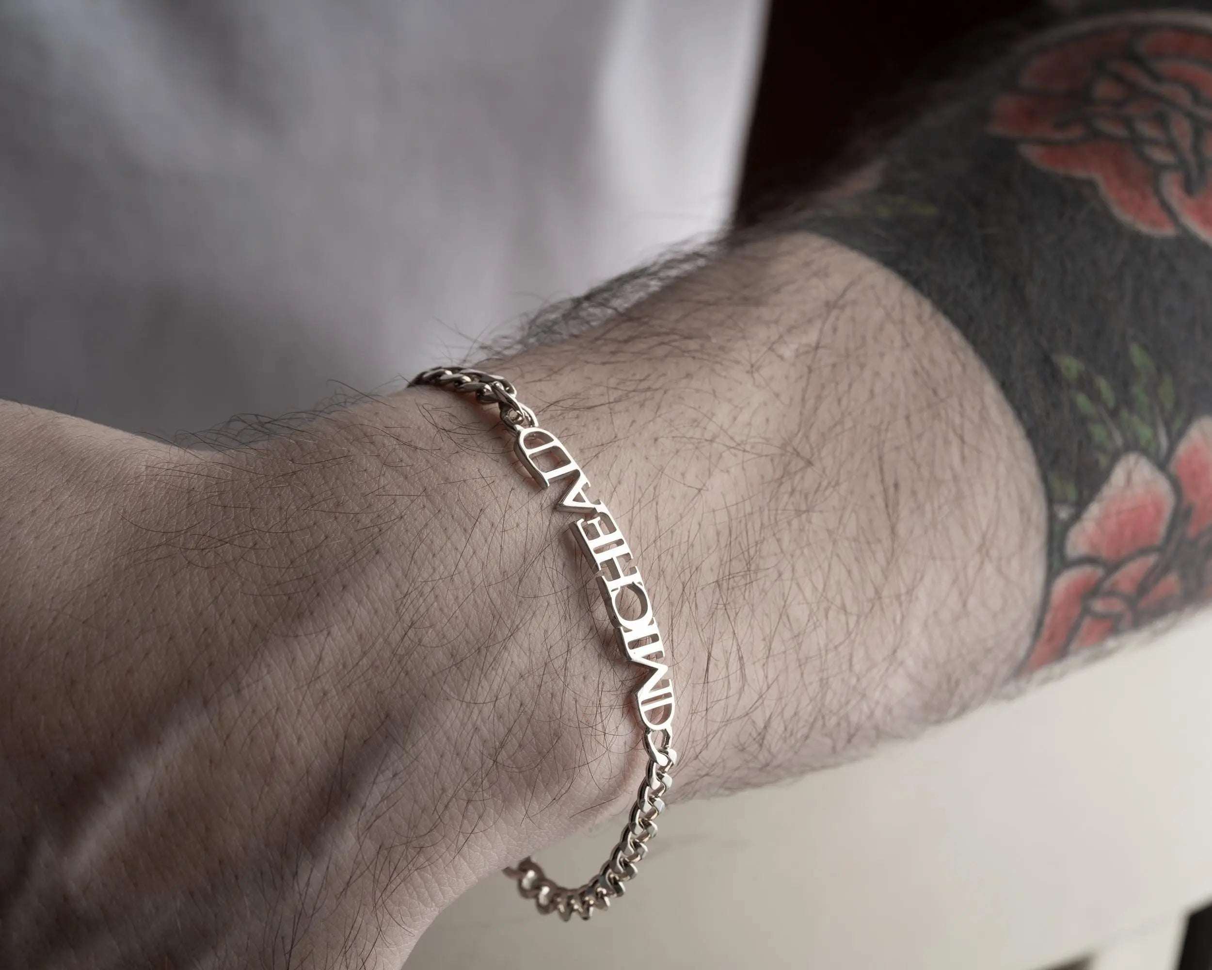 Personalized Sterling Silver Name Bracelet: Curb Chain Gift for Him   Charmora Jewelry
