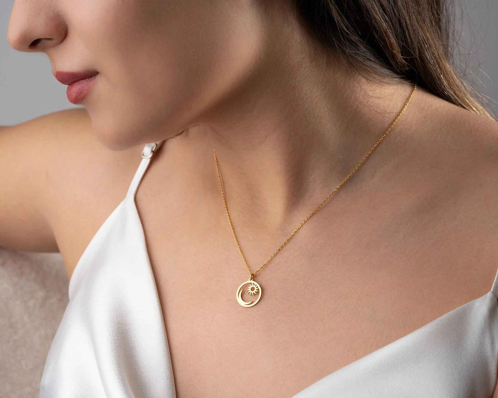 Sterling Silver Sun and Moon Pendant Necklace