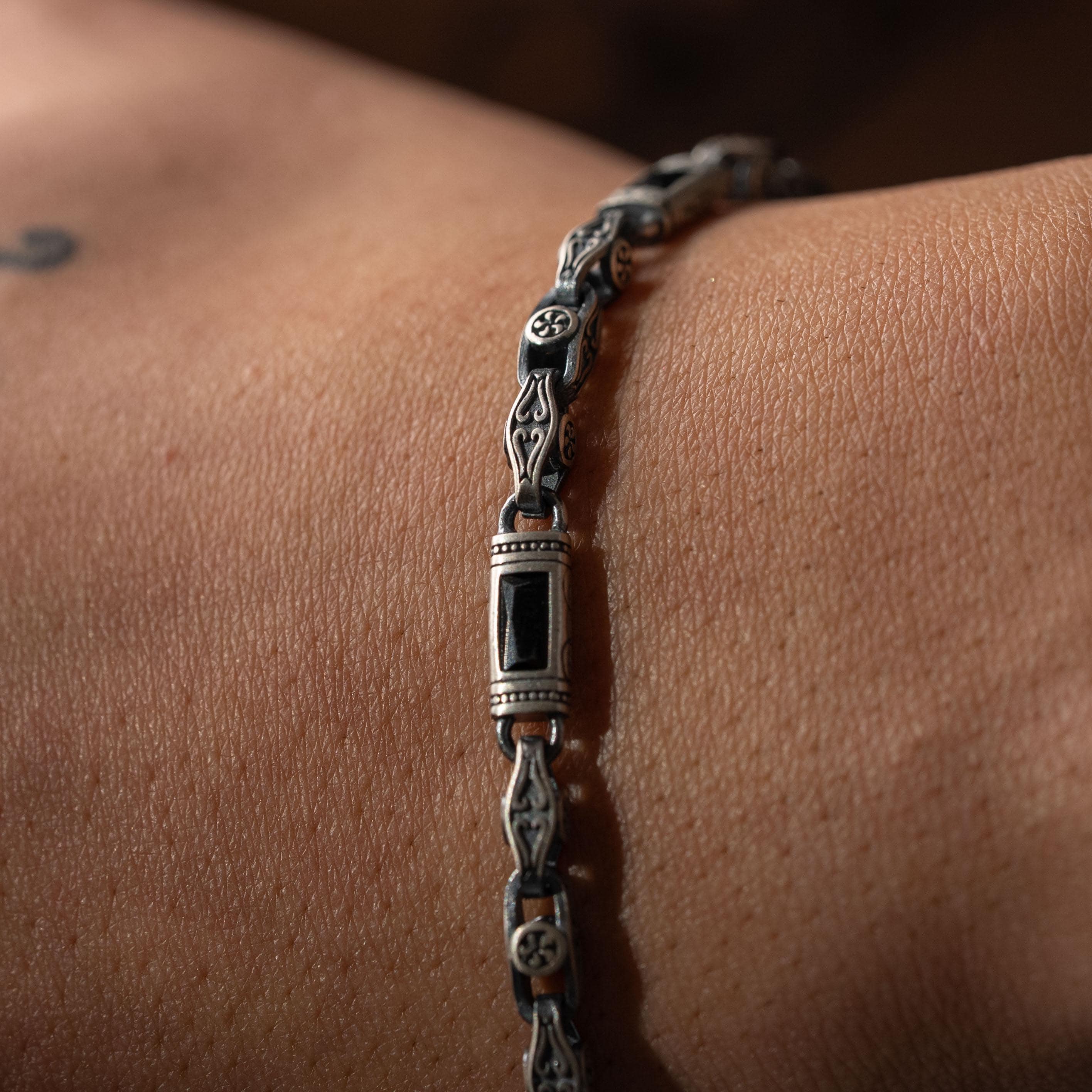 Black Baguette Box Clasp Link Bracelet  Bracelet  Charmora Jewelry