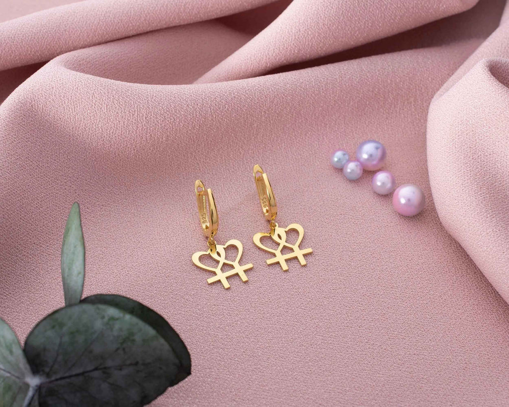 Sterling Silver Lesbian Heart Earrings: LGBTQ Pride Jewelry