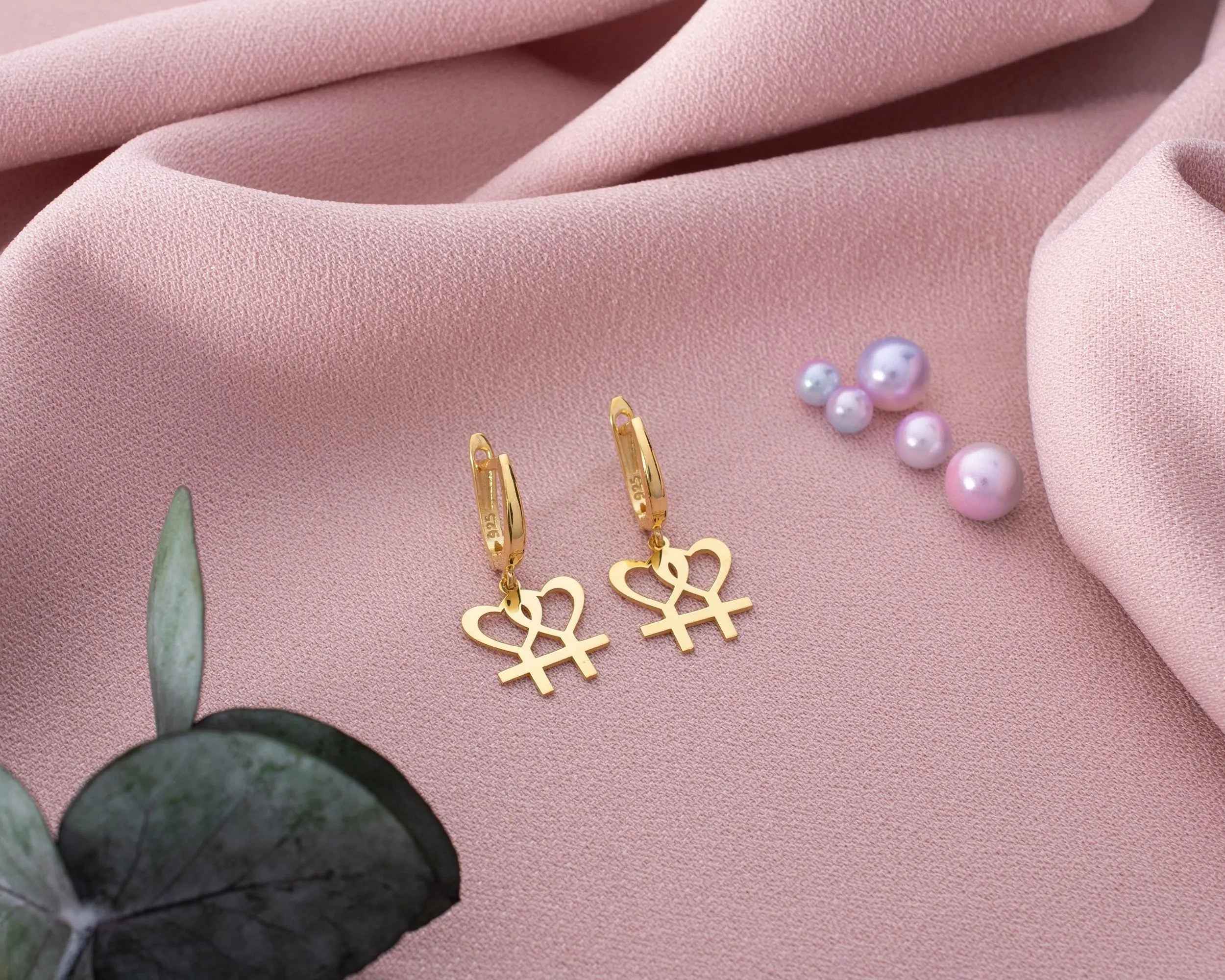 Sterling Silver Lesbian Heart Earrings: LGBTQ Pride Jewelry
